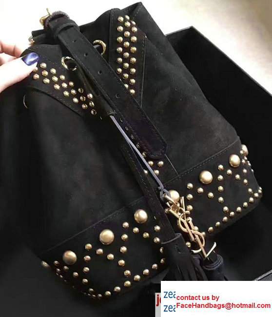 Saint Laurent Small Y Studs Bucket Bag 454072 With Tasseled DrawstringBlack 2017 - Click Image to Close