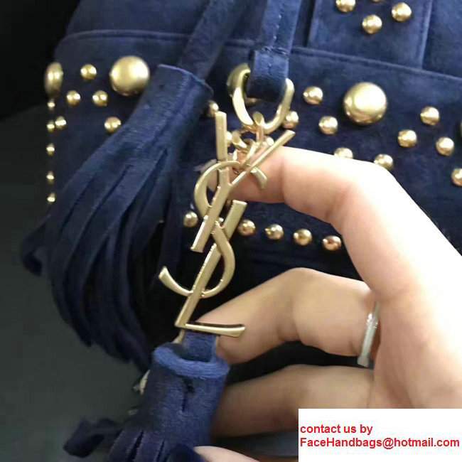Saint Laurent Small Y Studs Bucket Bag 454072 With Tasseled DrawstringNavy 2017 - Click Image to Close