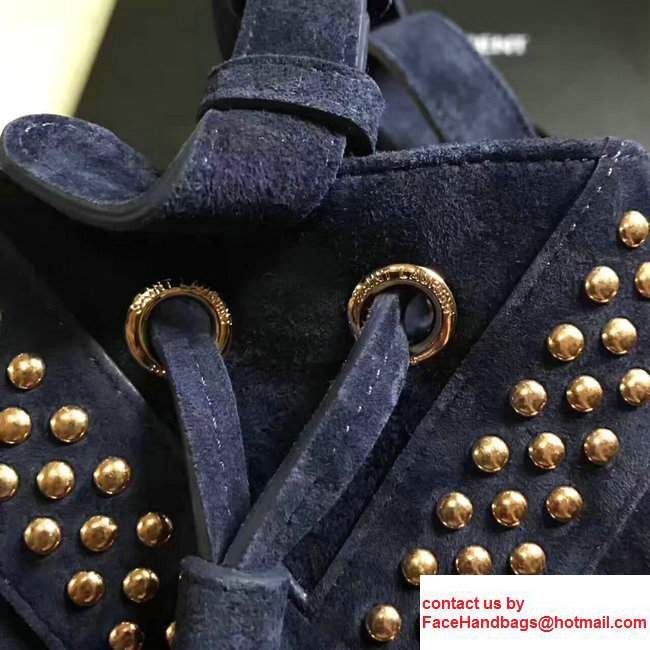 Saint Laurent Small Y Studs Bucket Bag 454072 With Tasseled DrawstringNavy 2017 - Click Image to Close