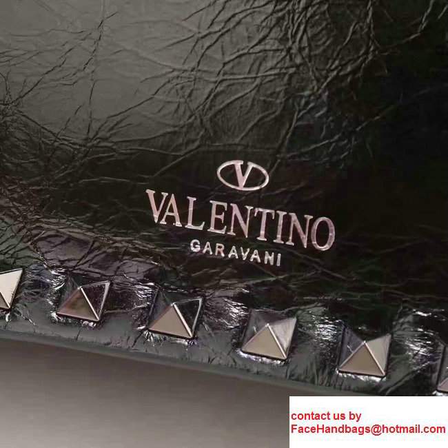 Valentino Calfskin Crinkly Garavani Rosso Rockstud Cross Body Bag Black 2017 - Click Image to Close