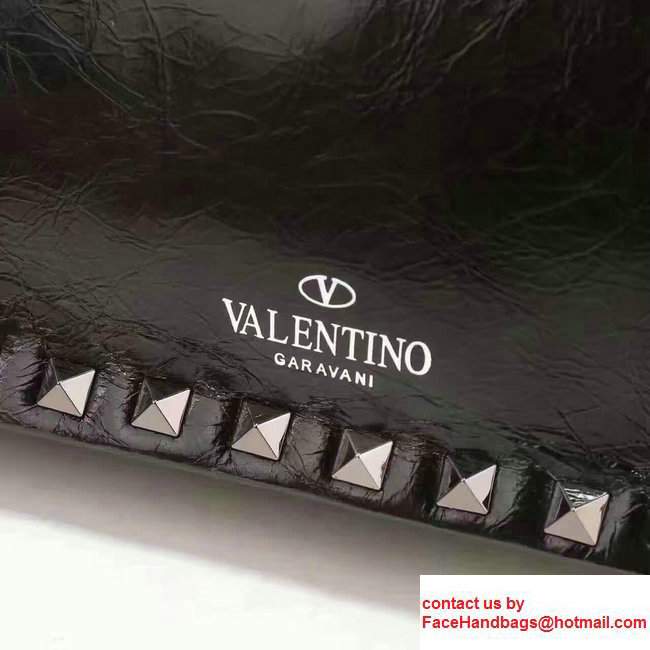 Valentino Calfskin Crinkly Garavani Rosso Rockstud Cross Body Bag Black 2017