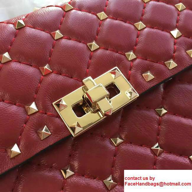 Valentino Rhombus Rockstud Spike Medium Chain Shoulder Bag Red2017 - Click Image to Close