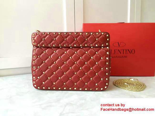 Valentino Rhombus Rockstud Spike Medium Chain Shoulder Bag Red2017