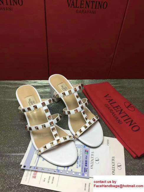 Valentino Sheepskin Heel 6.5cm Rockstud Slide Sandals White 2017 - Click Image to Close