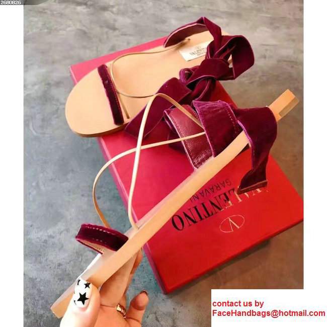 Valentino Velvet Criss-Cross Sandals Dark Red 2017