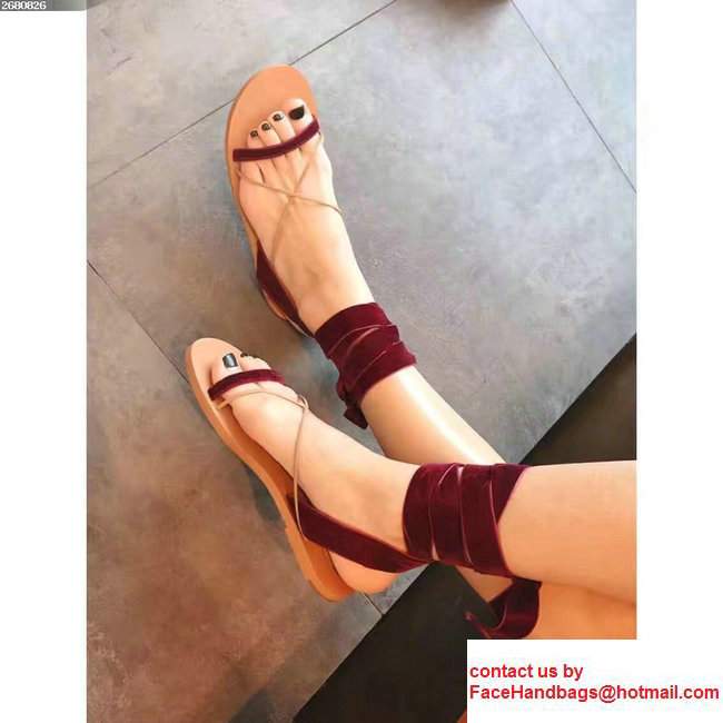 Valentino Velvet Criss-Cross Sandals Dark Red 2017