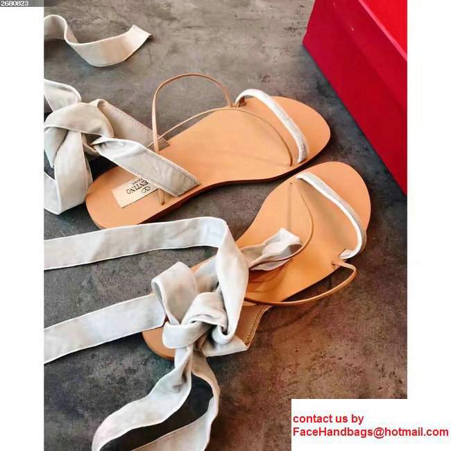 Valentino Velvet Criss-Cross Sandals Off White 2017
