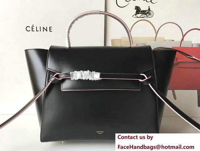 Celine Belt Tote Small Bag in Original Smooth Leather Black/Pink - Click Image to Close