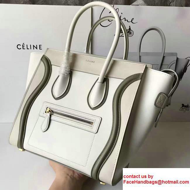 Celine Luggage Micro Tote Bag In Original Calfskin Leather Ivory/Dark Green 2017