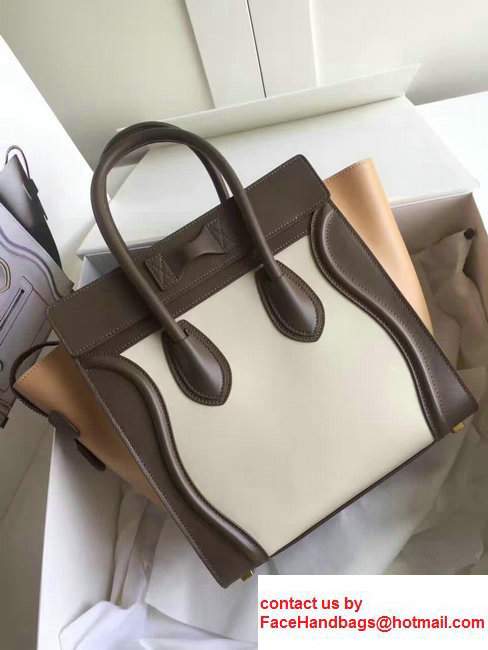 Celine Luggage Micro Tote Bag In Original Calfskin Leather White/Chocolate/Yellow2017 - Click Image to Close