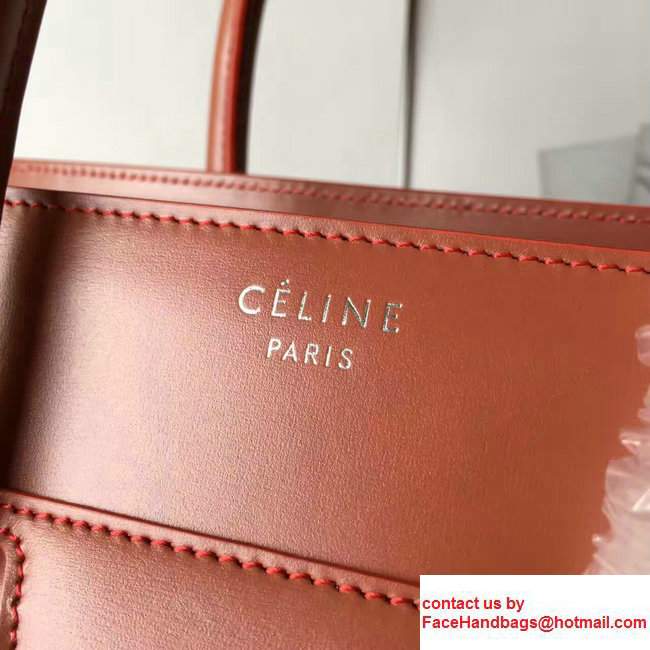 Celine Luggage Micro Tote Bag In Original Calfskin Smooth Leather Brick Red