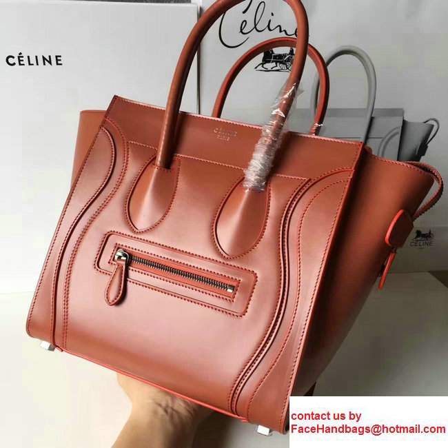 Celine Luggage Micro Tote Bag In Original Calfskin Smooth Leather Brick Red
