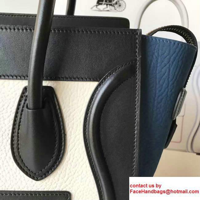 Celine Luggage Micro Tote Bag in Grained Leather Black/White/Blue 2017 - Click Image to Close