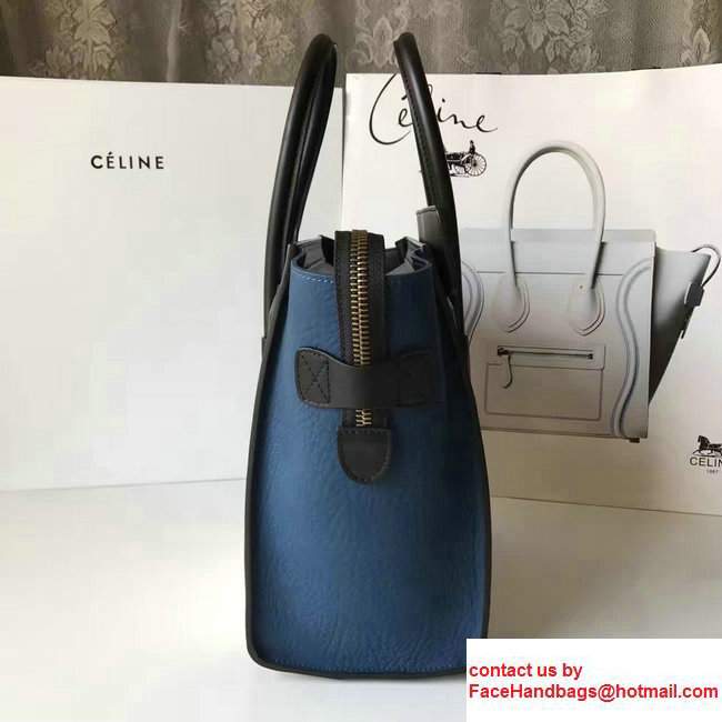 Celine Luggage Micro Tote Bag in Grained Leather Black/White/Blue 2017 - Click Image to Close