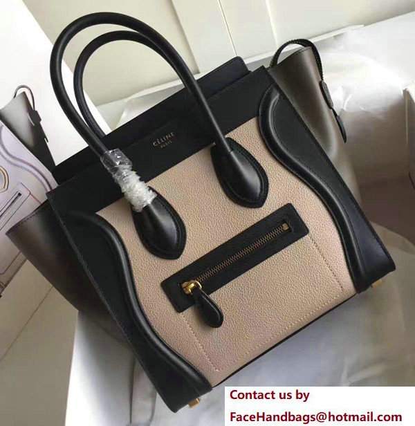 Celine Luggage Micro Tote Bag in Original Leather Grained Apricot/Black/Dark Green - Click Image to Close