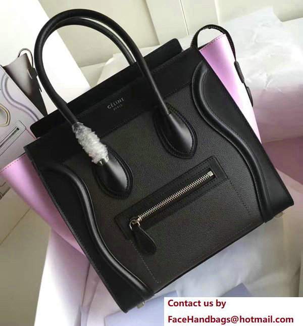 Celine Luggage Micro Tote Bag in Original Leather Grained Black/Pink 2017 - Click Image to Close