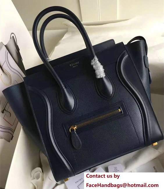 Celine Luggage Micro Tote Bag in Original Smooth Leather Black/Dark Blue - Click Image to Close