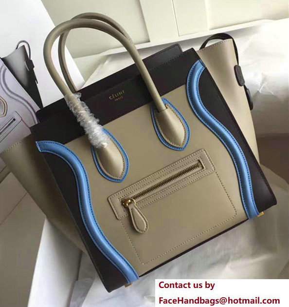 Celine Luggage Micro Tote Bag in Original Smooth Leather Black/Light Blue/Gary - Click Image to Close