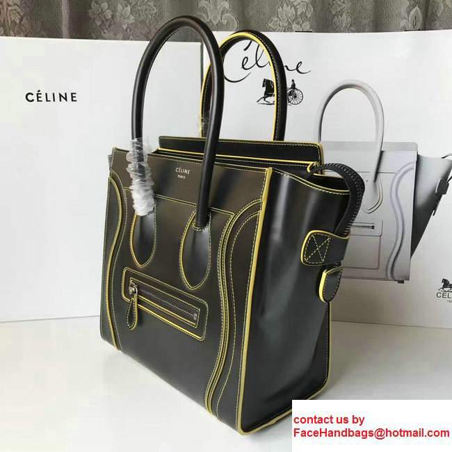 Celine Luggage Micro Tote Bag in Original Smooth Leather Black/Yellow 2017