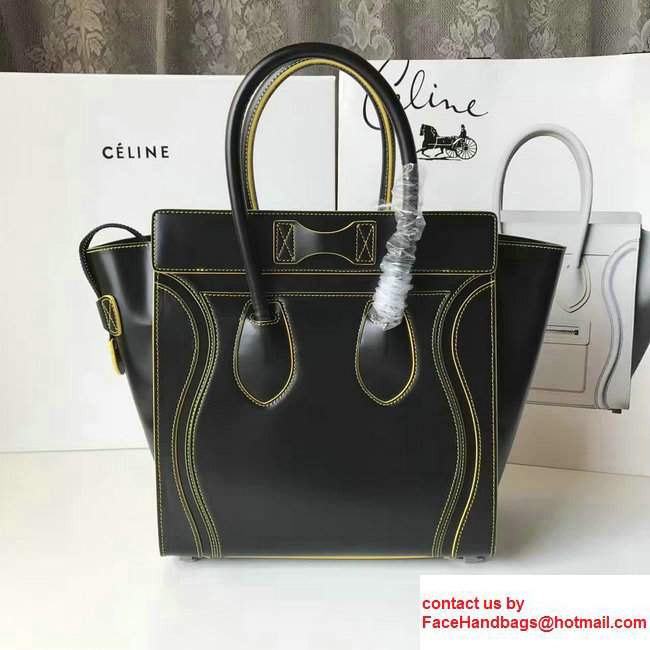 Celine Luggage Micro Tote Bag in Original Smooth Leather Black/Yellow 2017 - Click Image to Close