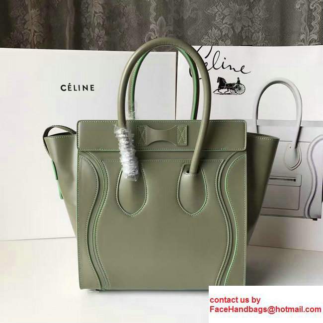 Celine Luggage Micro Tote Bag in Original Smooth Leather Olive 2017 - Click Image to Close