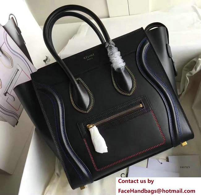 Celine Luggage Micro Tote Bag in Original Smooth Leather Quilting Black/Dark Blue - Click Image to Close