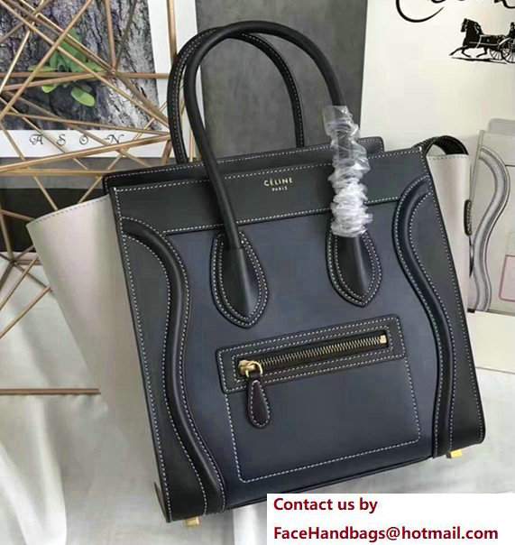 Celine Luggage Micro Tote Bag in Original Smooth Quilting Dark Blue/Black/White - Click Image to Close