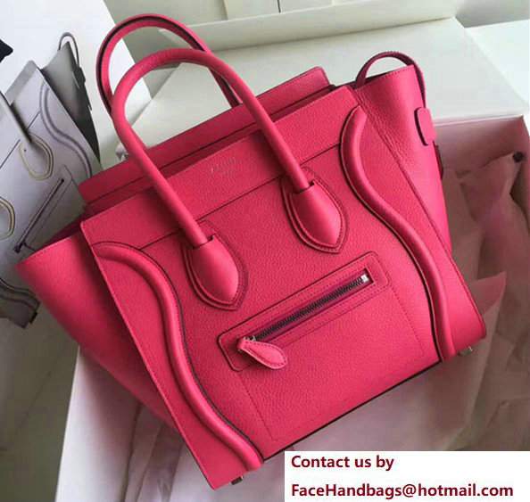 Celine Luggage Mini Tote Bag in Grained Leather Hot Pink - Click Image to Close