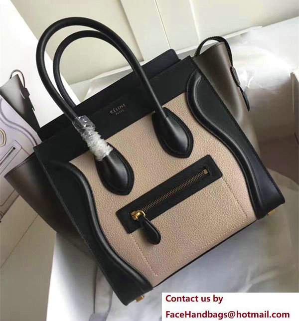 Celine Luggage Mini Tote Bag in Original Leather Grained Apricot/Black/Dark Green - Click Image to Close