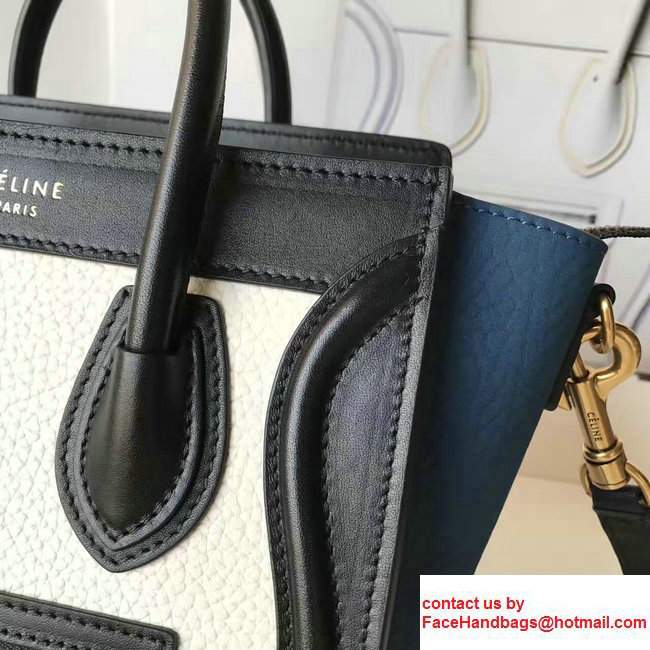 Celine Luggage Nano Tote Bag In Grained Leather Black/White/Blue 2017
