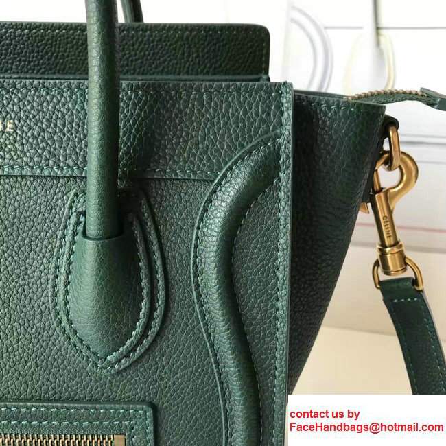 Celine Luggage Nano Tote Bag In Grained Leather Dark Green 2017
