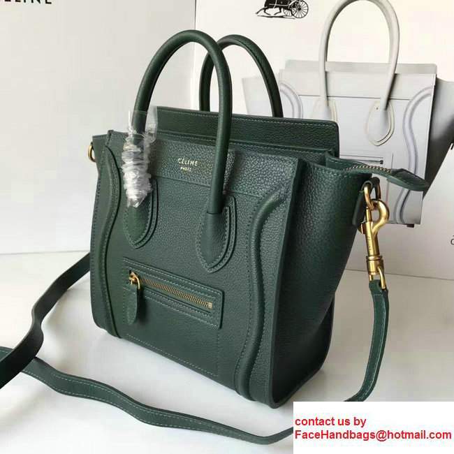 Celine Luggage Nano Tote Bag In Grained Leather Dark Green 2017