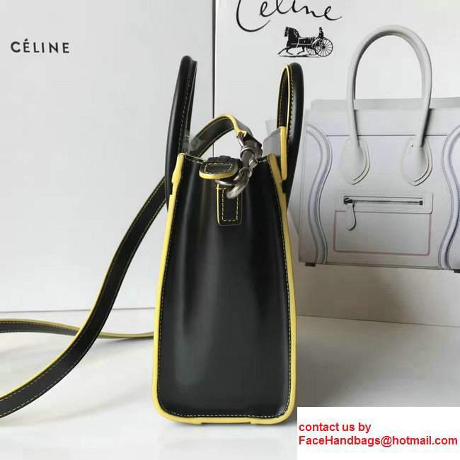 Celine Luggage Nano Tote Bag In Original Calfskin Leather Black/Yellow 2017
