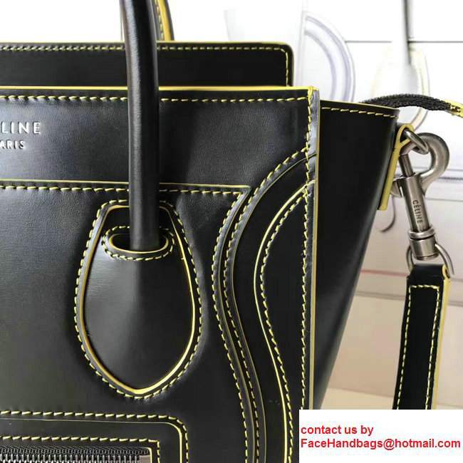 Celine Luggage Nano Tote Bag In Original Calfskin Leather Black/Yellow 2017 - Click Image to Close