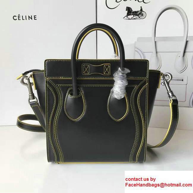 Celine Luggage Nano Tote Bag In Original Calfskin Leather Black/Yellow 2017