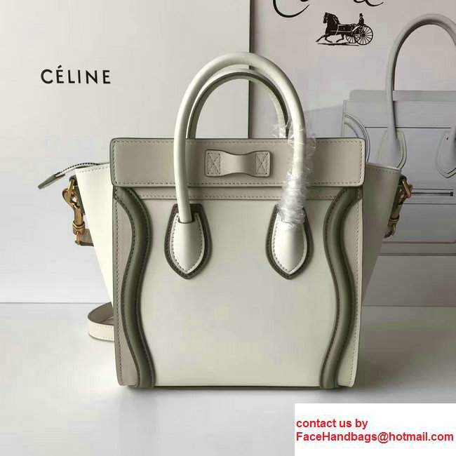 Celine Luggage Nano Tote Bag In Original Calfskin Leather Ivory/Dark Green 2017