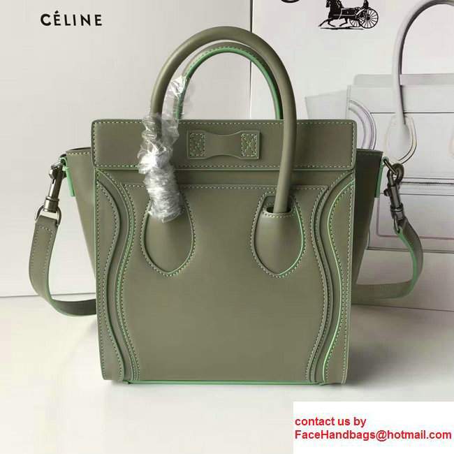 Celine Luggage Nano Tote Bag In Original Calfskin Leather Olive 2017 - Click Image to Close