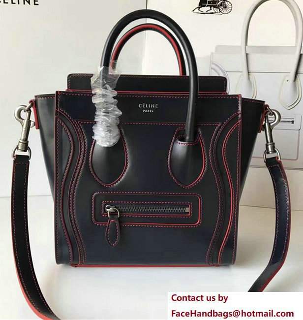 Celine Luggage Nano Tote Bag In Original Calfskin Leather Sapphire/Red 2017 - Click Image to Close