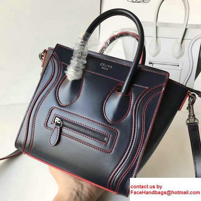 Celine Luggage Nano Tote Bag In Original Calfskin Leather Sapphire/Red 2017 - Click Image to Close