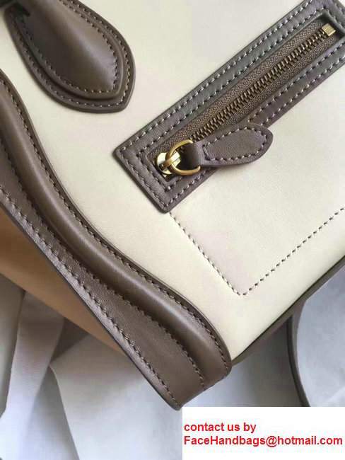 Celine Luggage Nano Tote Bag In Original Calfskin Leather White/Chocolate/Yellow2017 - Click Image to Close