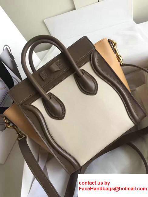 Celine Luggage Nano Tote Bag In Original Calfskin Leather White/Chocolate/Yellow2017 - Click Image to Close