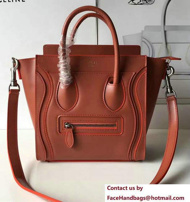 Celine Luggage Nano Tote Bag In Original Calfskin Smooth Leather Brick Red