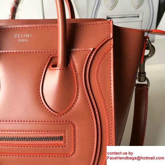 Celine Luggage Nano Tote Bag In Original Calfskin Smooth Leather Brick Red