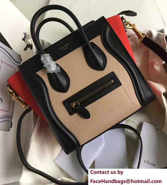 Celine Luggage Nano Tote Bag In Original Grained Leather Chocolate/Black/Orange 2017