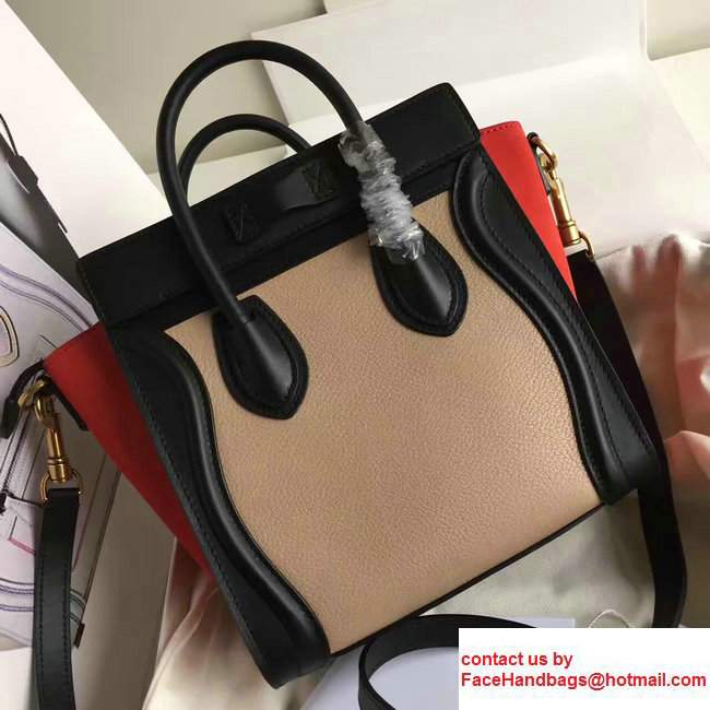 Celine Luggage Nano Tote Bag In Original Grained Leather Chocolate/Black/Orange 2017