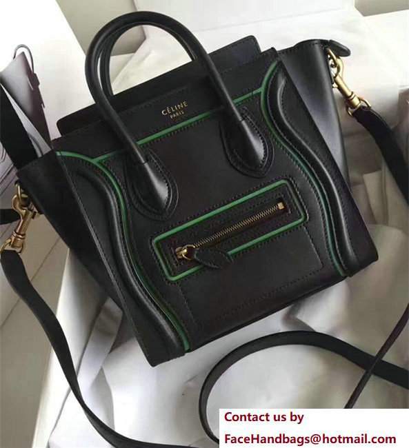Celine Luggage Nano Tote Bag In Original Leather Black/Blue - Click Image to Close