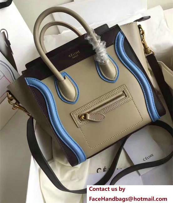 Celine Luggage Nano Tote Bag In Original Leather Gary/Black/Light Blue