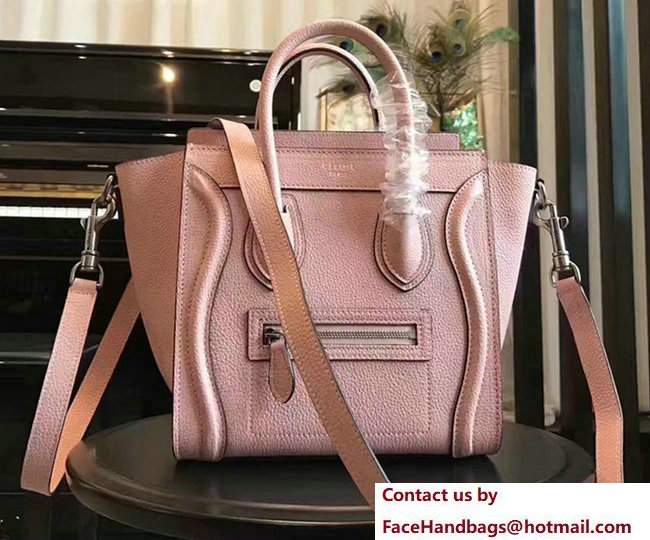 Celine Luggage Nano Tote Bag In Original Leather Grained Pink
