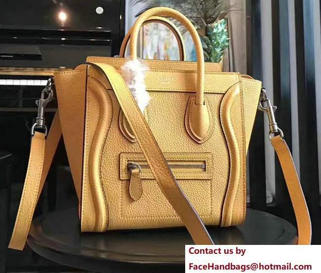 Celine Luggage Nano Tote Bag In Original Leather Grained Yellow