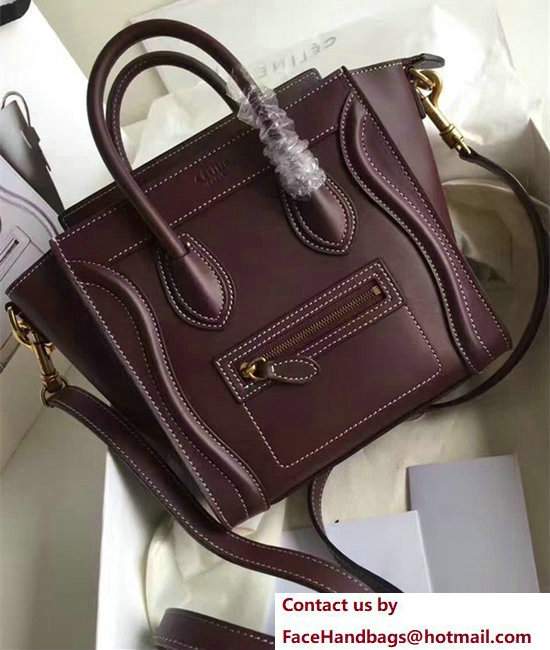 Celine Luggage Nano Tote Bag In Original Leather Quilting Burgundy - Click Image to Close